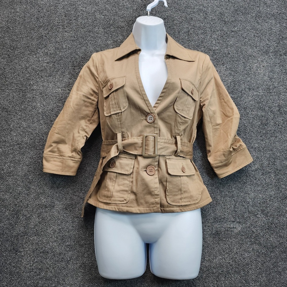 XXI Women's Khaki Safari Utility Belted Cargo Jacket Gorpcore Tan Field Size M